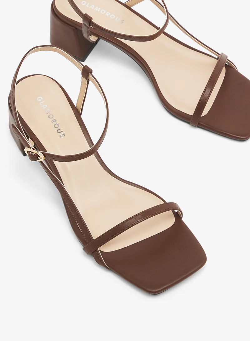 GLAMOROUS Wide Fit Low Block Ankle Strap Heeled Sandals